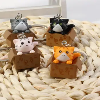 Сладък творчески малко котка кутия смола декорации ключодържател за мъже жени ключодържател чанта чар висулка