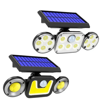  слънчева LED наводнена светлина 70-138LED стена лампа с 3 страни регулируеми глави IP65 водоустойчив слънчев сензор за движение светлини