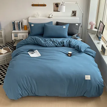 Спален комплект Висококачествен комплект завивки от плат Плътен цвят Комплект за покриване на легло Единичен двоен кралски размер Quilt Cover Set