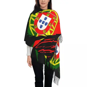Стилен реколта знаме на Португалия пискюл шал жени зима есен топло шал обвивам дами португалски гордост шалове