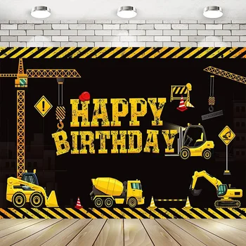 Строителство Честит рожден ден декорация банер самосвал камион фон фон багер кран самосвал багер зона момчета декор
