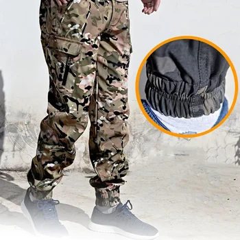 Тактически джогъри мъже еластични водоустойчиви военни карго панталони на открито Camo армия джогинг Hike риболов мулти-джоб случайни панталони