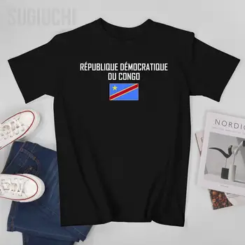 Унисекс Мъжка тениска Демократична република Конго Знаме и шрифт Тениска Тениска с о-образно деколте Дамски Момчета 100% Памучно облекло