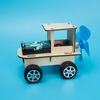 физически експеримент Дървен плъгин DIY въздушен вятър кола студент творческо изобретение играчка технология малко производство