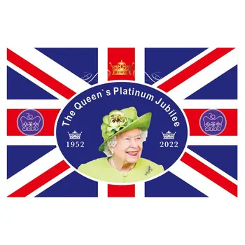 Флаг Британско Обединено кралство Кралица Елизабет II Платинен юбилей 70-та годишнина 3x5 Ft UK Royal Celebration Banner 90x150cm