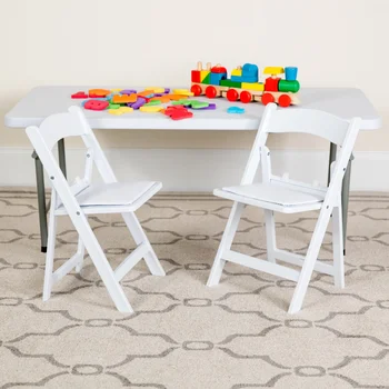 Флаш мебели Детски сгъваеми столове с подплатени седалки | Комплект от 2 бяла смола стол винил седалка за 