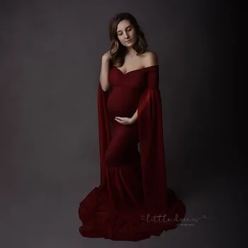 Фотосесия за майчинство Дълги рокли Бебешки душ рокли Еластична бременна жена Фотография Реквизит Дълга рокля