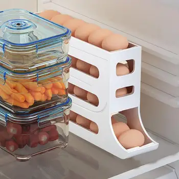 Хладилник Кутия за съхранение на яйца Кухненска кутия за съхранение на яйца 4 Tier Rolling Egg Holder Dispenser Auto-Roll Down Аксесоари за тави за яйца