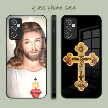 Християнски религиозен Исус Калъф за телефон закалено стъкло за Samsung A51 A22 A52 A12 A32 A42 S22 S21FE S20 Ultra Note 20 10 Pro Plus