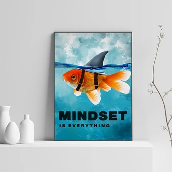 Цветен мотивационен плакат Животински риби Цитат Отпечатъци Мисленето е всичко Платно Живопис Офис Арт Дом Читалня Декор