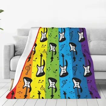 Цветна китара рок звезда музика одеяло фланела печат многофункционален лек хвърлят одеяло за диван пътуване покривки