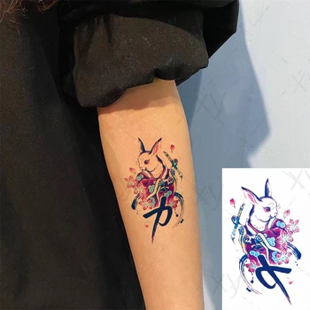 Цветна татуировка Япония Ukiyoe заек четка фалшив боди арт женски Tatuajes ръка Taty за момичета Временни стикери