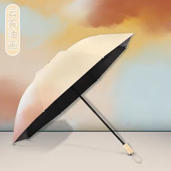  чадър на едро сгъваем дъжд и слънце слънцезащита UV винил напълно автоматичен слънчев чадър маслена живопис чадър