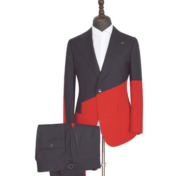 червен черен пачуърк модни мъже костюми еднореден тънък годни 2 парче / случайни улица ежедневно мъжко облекло / по поръчка най-новия дизайн