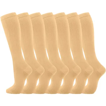 Чорапи за фитнес компресия чорапи 7 чифта за жени мъже циркулация коляното високо чорап е най-добрата подкрепа за атлетично бягане