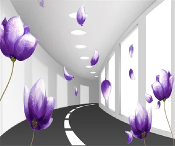 Югоизточна Азия лилави цветя 3D стерео TV фон тапет хотел хол спалня обичай стенопис стенопис покритие