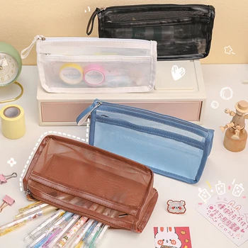 японски стил найлон чанта за съхранение преносим окото прозрачен молив случай студент изпит канцеларски чанта дете училищни пособия