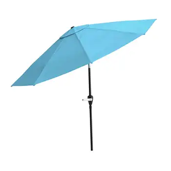 10 фута вътрешен двор чадър с автоматично накланяне, синьо