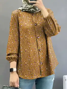 ZANZEA Мюсюлманска флорална блуза с дълъг ръкав Дамски принтирани върхове Рамадан Абая Ежедневна риза IsIamic облекло Kaftan есенен пуловер