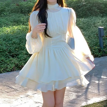 Кайсия шифон A-line рокля висока талия фея рокля пролет лятна модна рокля 2023 женски корейски папийонка яка елегантна рокля